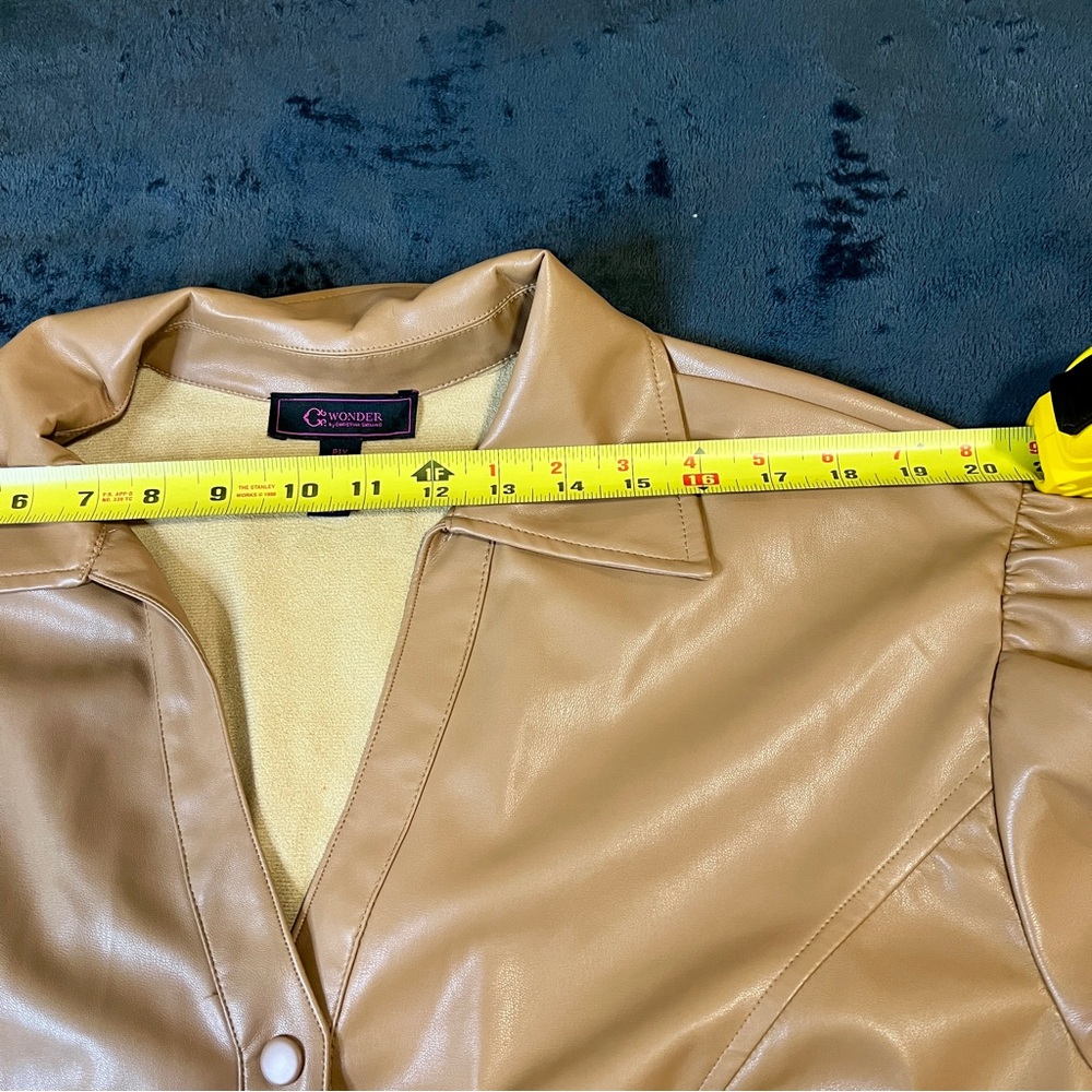 Womens Caramel Faux Leather Retro Puff Sleeve Boho Button Duster Dress Coat 1XP - Picture 15 of 16
